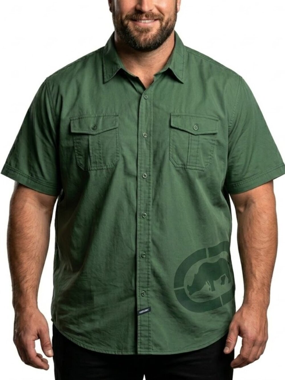 Ecko Unltd Y2K Streetwear Green Rhino Logo Short Sleeve Button Down 3XL